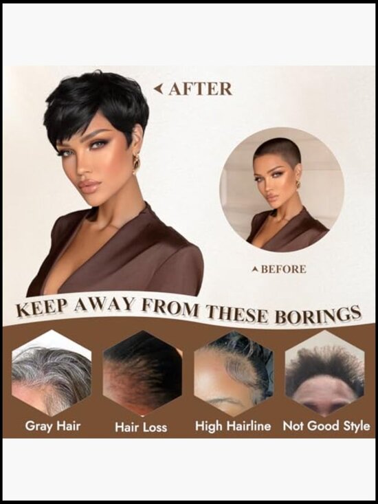 Human Hair Pixie Cut Wig Wavy Layered Short Hair with Bangs Full Head Natural main image 5